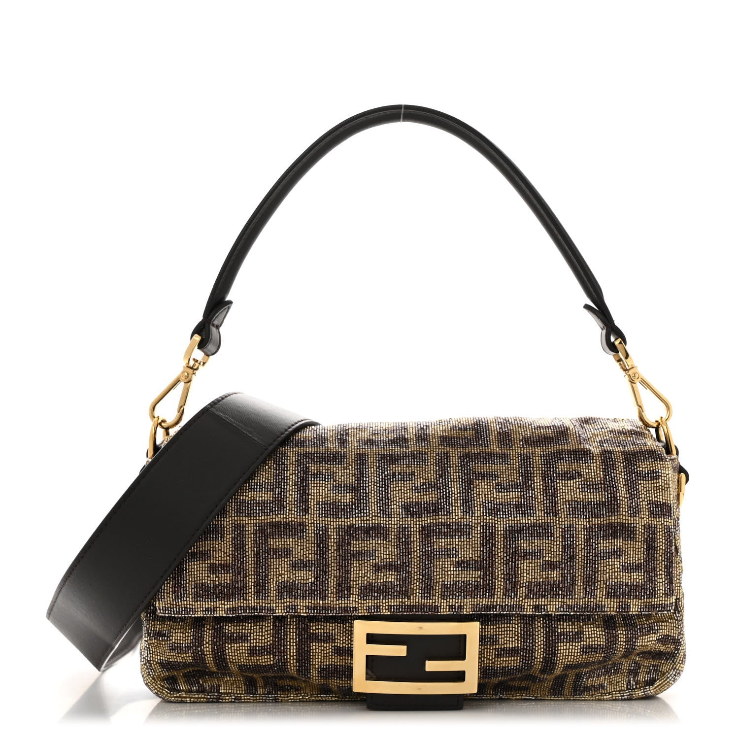 Fendi Vitello King Beaded Zucca Baguette Mogano Panna Ebano 1 of 11
