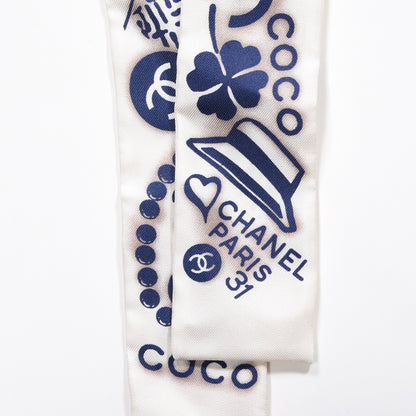 Chanel Silk CC Slim Bandeau Scarf White Blue 4 of 5