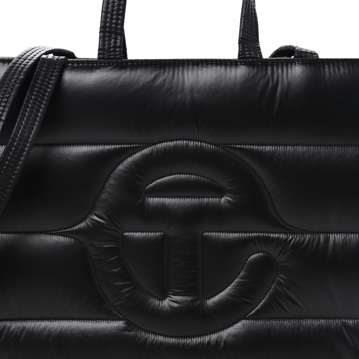 Nylon Medium Puff Shopping Bag Black