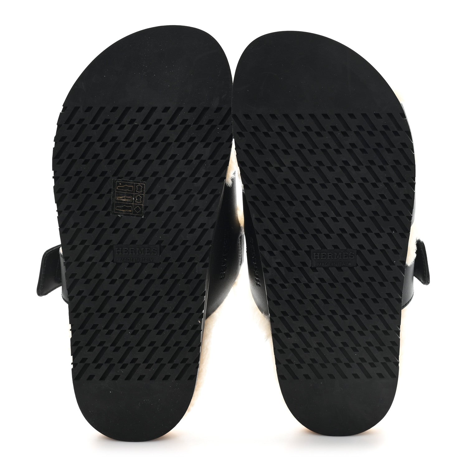 Hermes Calfskin Woolskin Womens Chypre Sandals 37.5 Black Ecru 6 of 8
