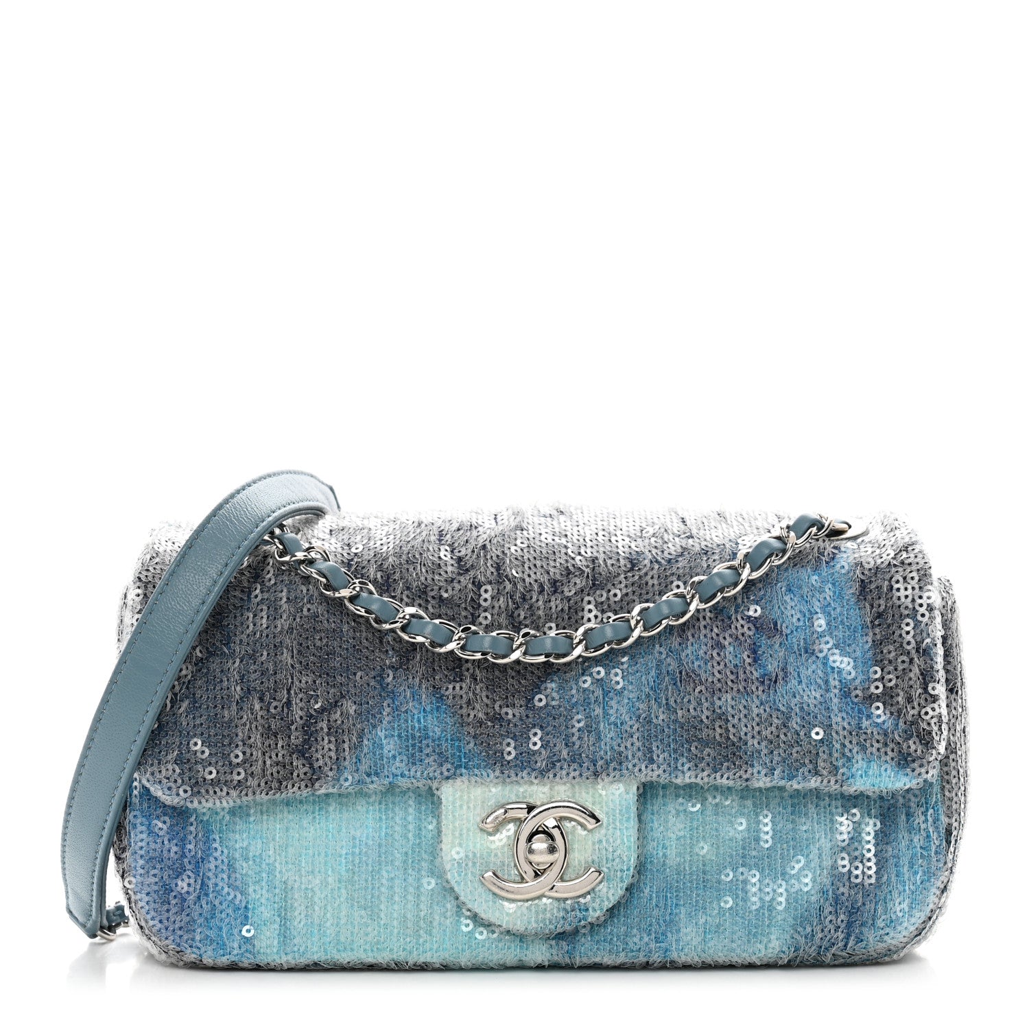 Chanel Sequin Mini Waterfall Flap Light Blue 1 of 10
