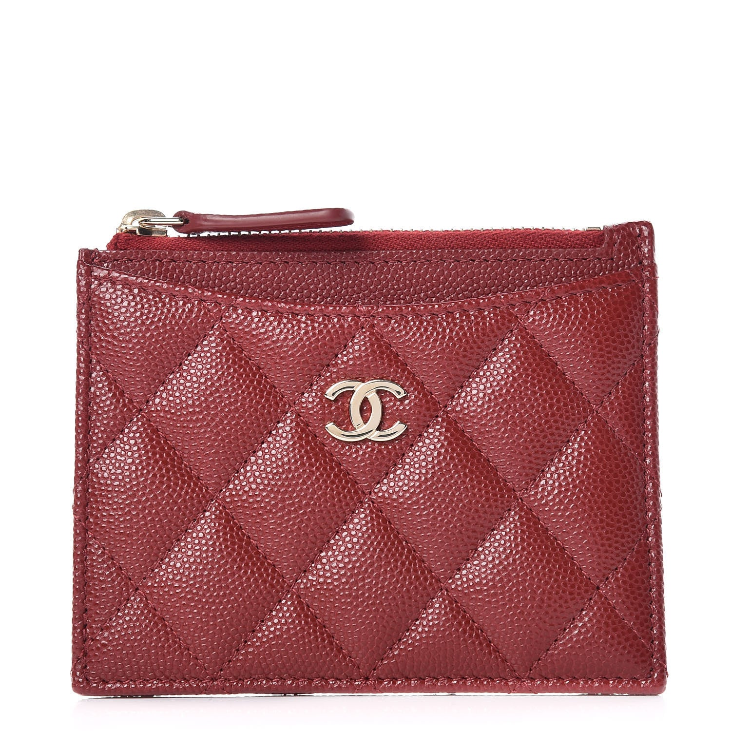 Chanel Caviar Quilted CC Zip Card Holder Burgundy 1 of 8
