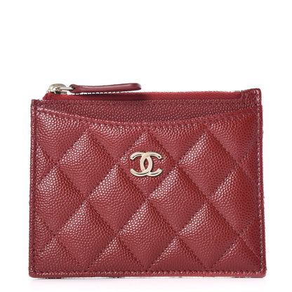 Chanel Caviar Quilted CC Zip Card Holder Burgundy 1 of 8