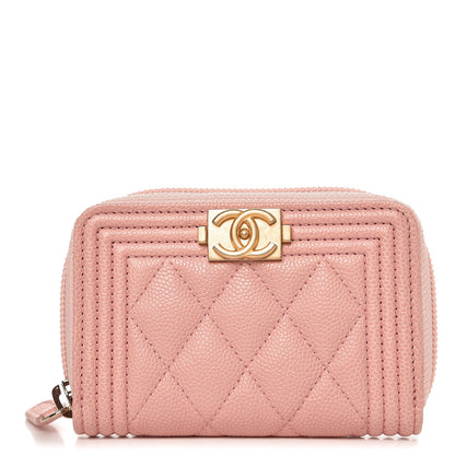 Chanel Caviar Quilted Boy Zip Around Coin Purse Wallet Light Pink 1 of 8