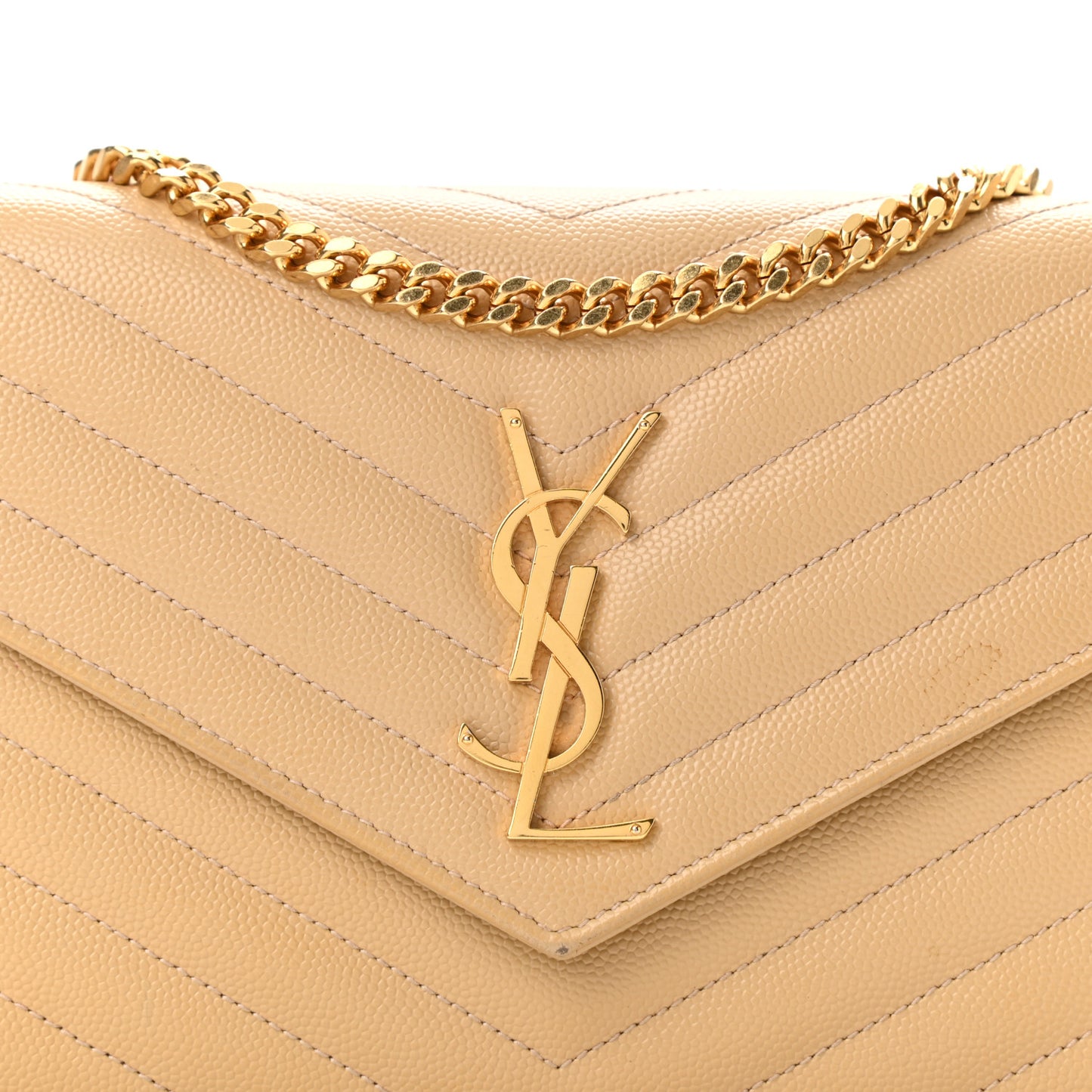 Grain De Poudre Matelasse Chevron Monogram Chain Wallet Dark Beige