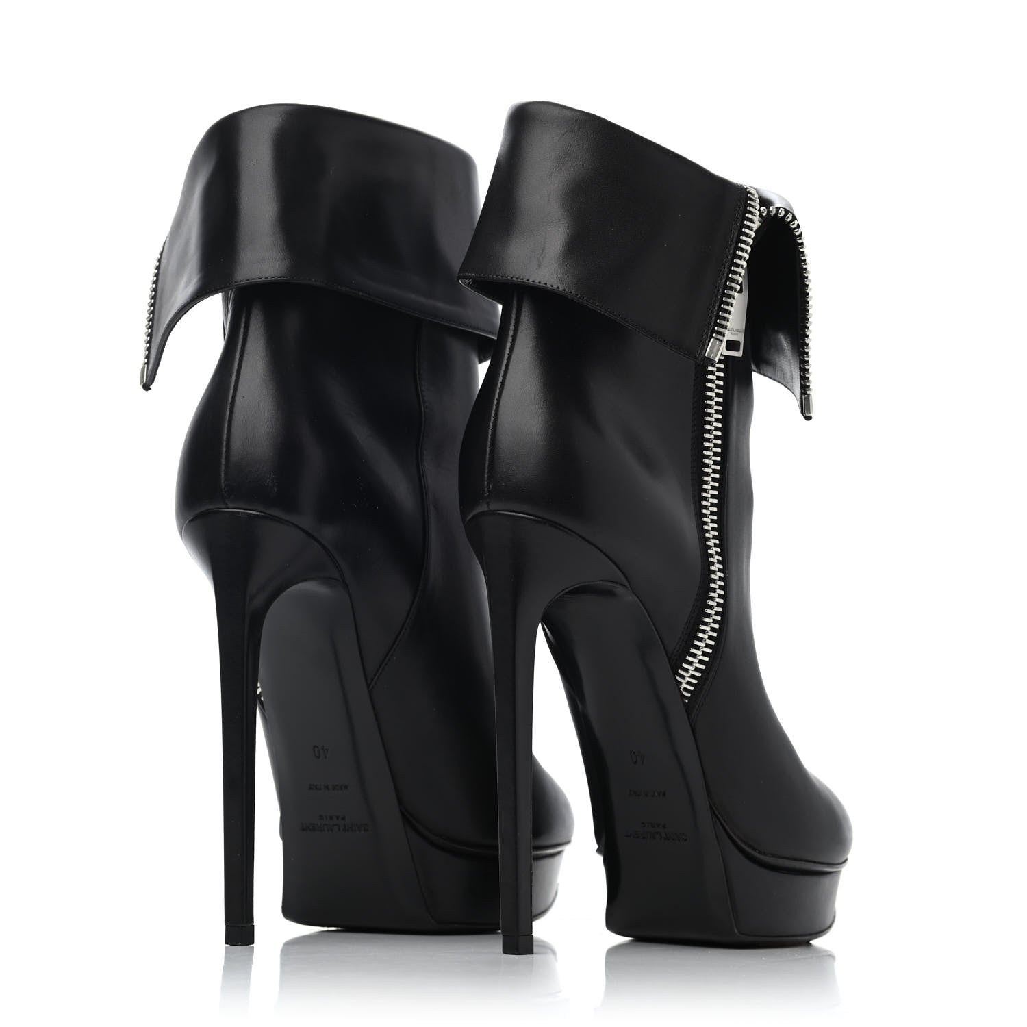 Saint Laurent Calfskin Janis 105 Fold Over Ankle Boots 40 Black 3 of 4