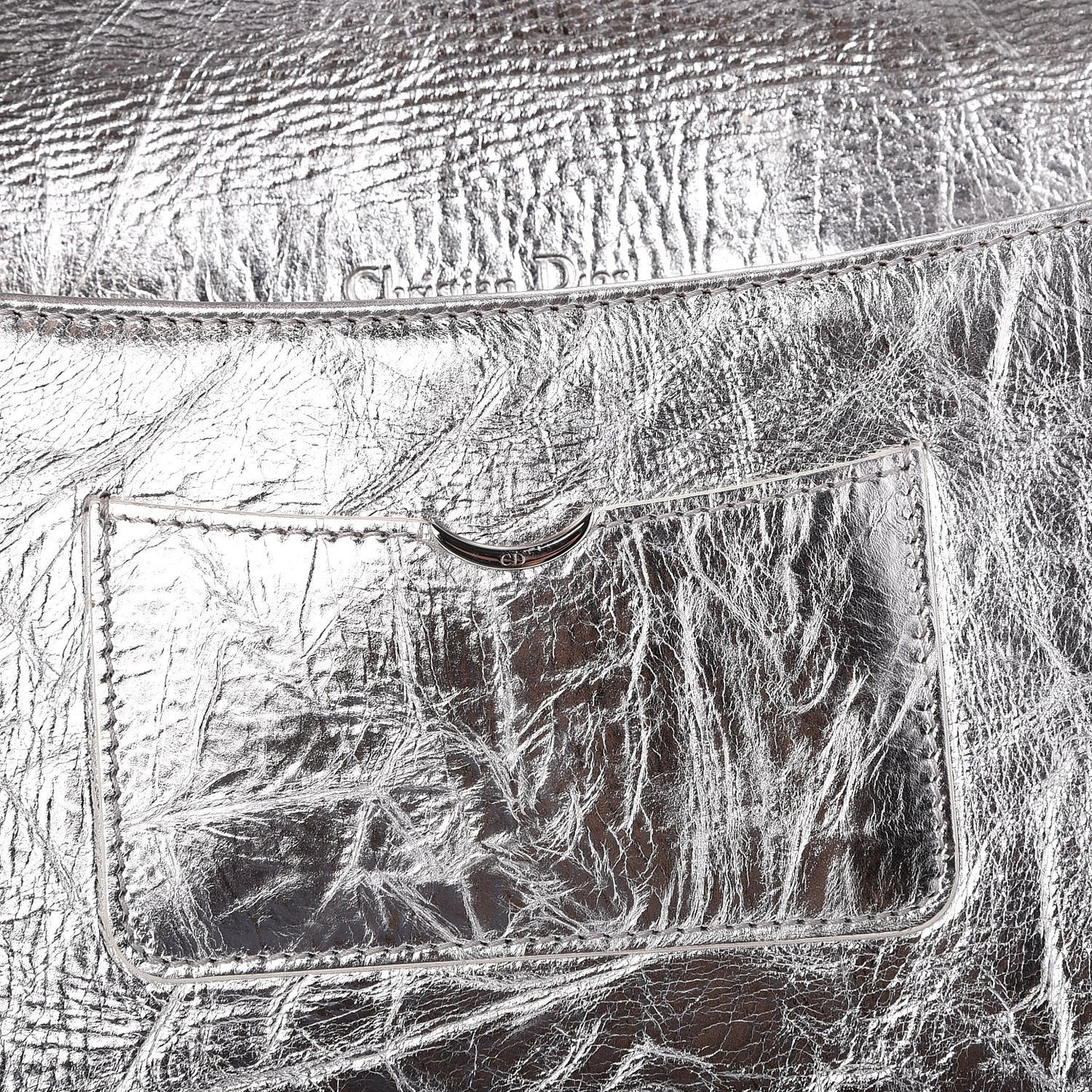 Metallic Calfskin Diorama Clutch Silver