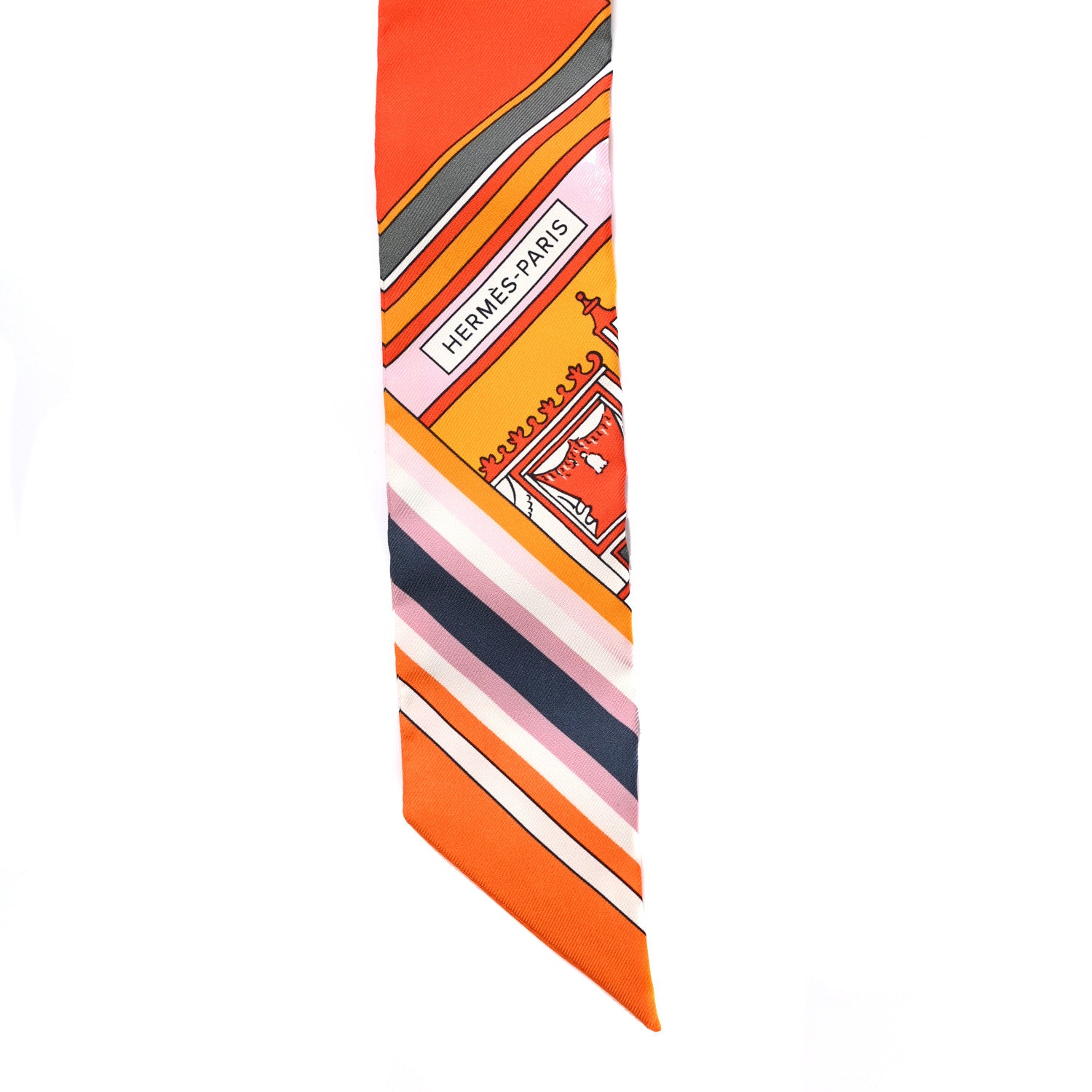 Hermes Silk Faubourg Rainbow Twilly Orange Rose Gris 4 of 4