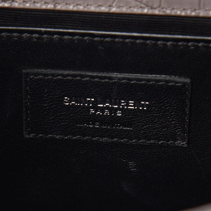 Saint Laurent Calfskin Crocodile Embossed Small Classic Monogram Kate Tassel Satchel Fog 8 of 9