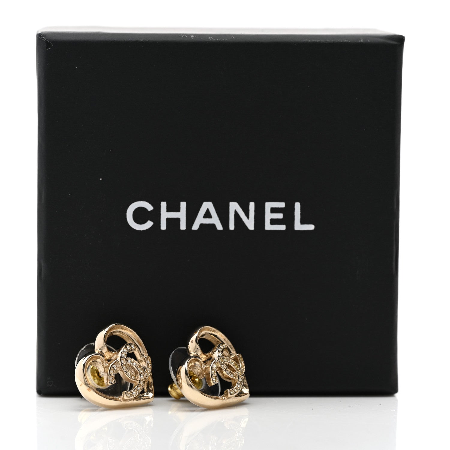 Chanel Metal Crystal CC Logo Heart Earrings Gold 5 of 5