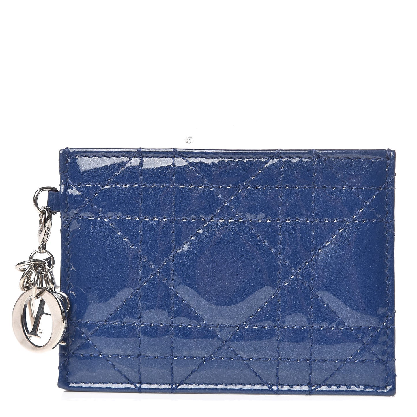 Patent Cannage Lady Dior Card Holder Blue