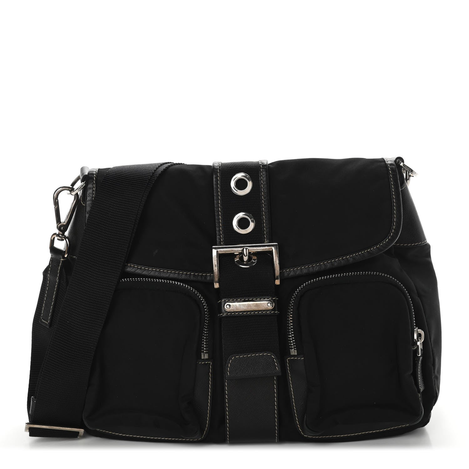 Prada Nylon Saffiano Vela Messenger Bag Black 1 of 8