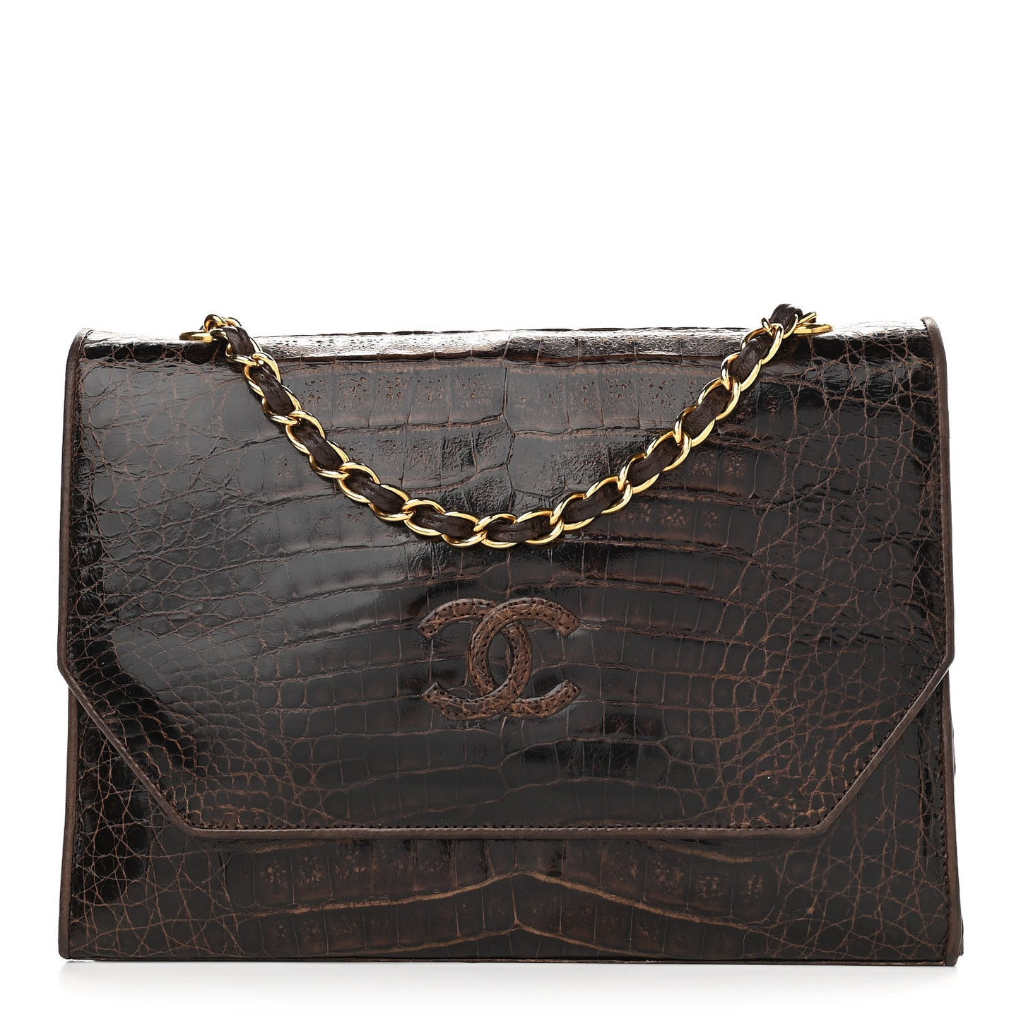 Alligator Small Single Flap Dark Brown