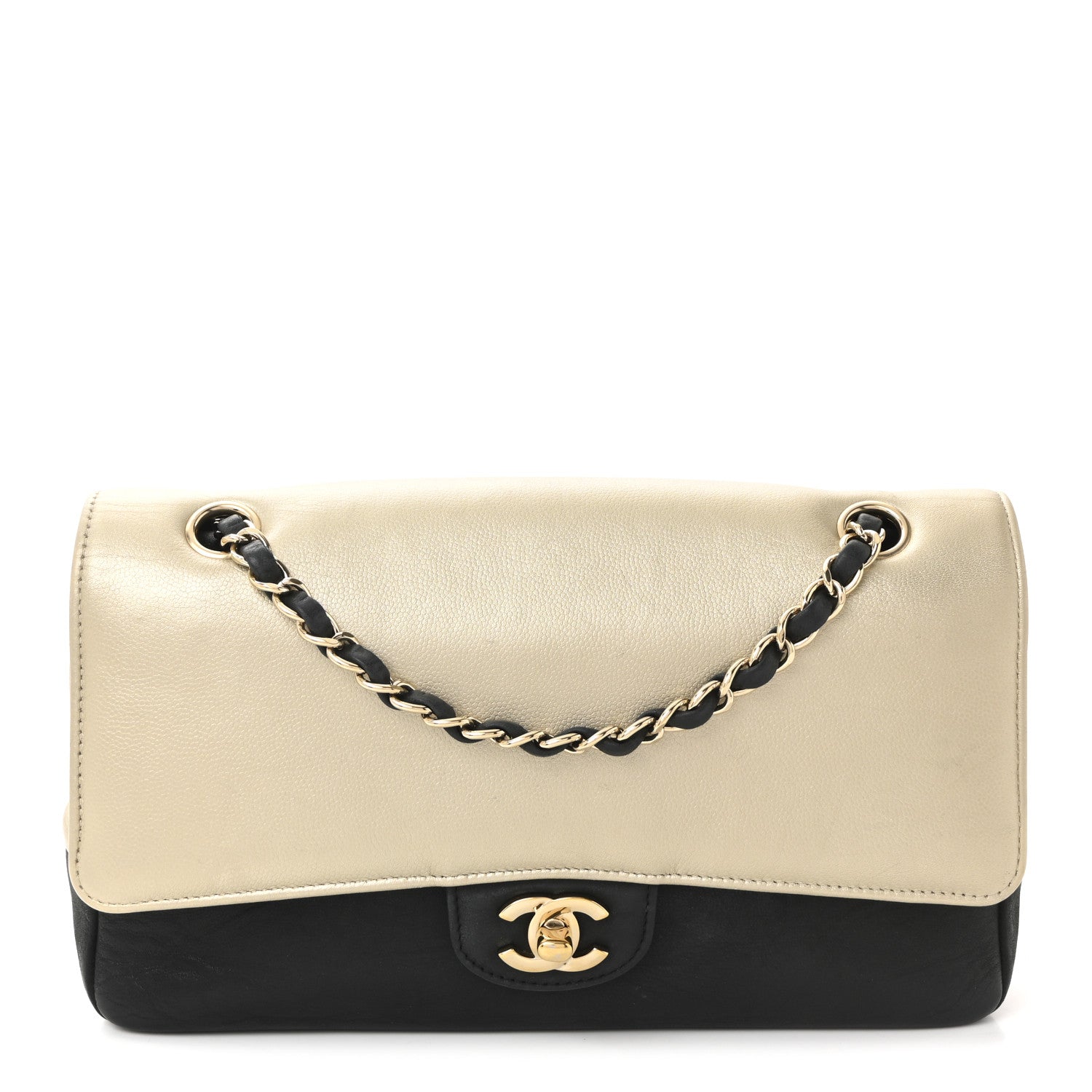 Chanel Metallic Grained Calfskin Medium Classic Pure Double Flap Gold Black 1 of 10