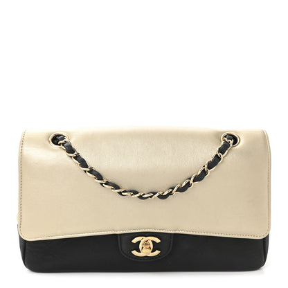 Chanel Metallic Grained Calfskin Medium Classic Pure Double Flap Gold Black 1 of 10