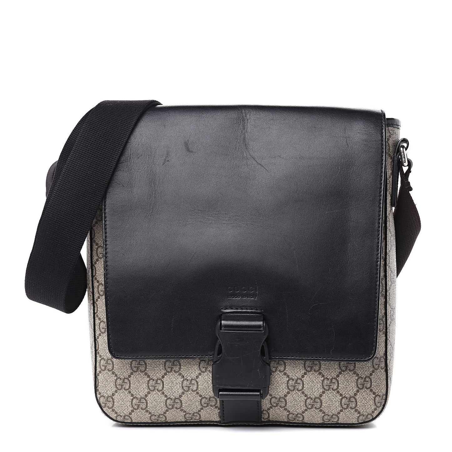 GG Supreme Monogram Single Buckle Flap Messenger Bag Beige Black