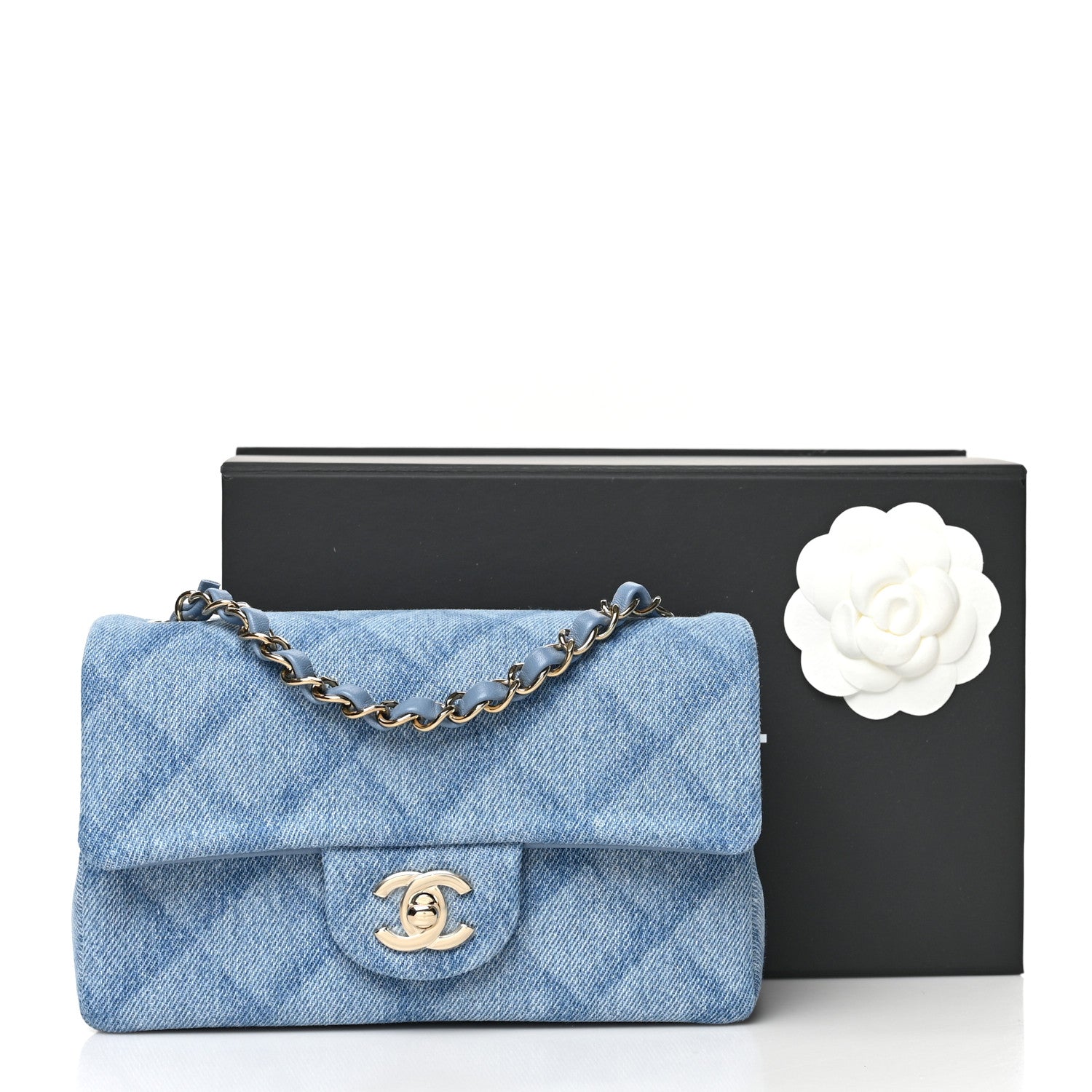 Chanel Printed Denim Quilted Mini Rectangular Flap Light Blue 10 of 10
