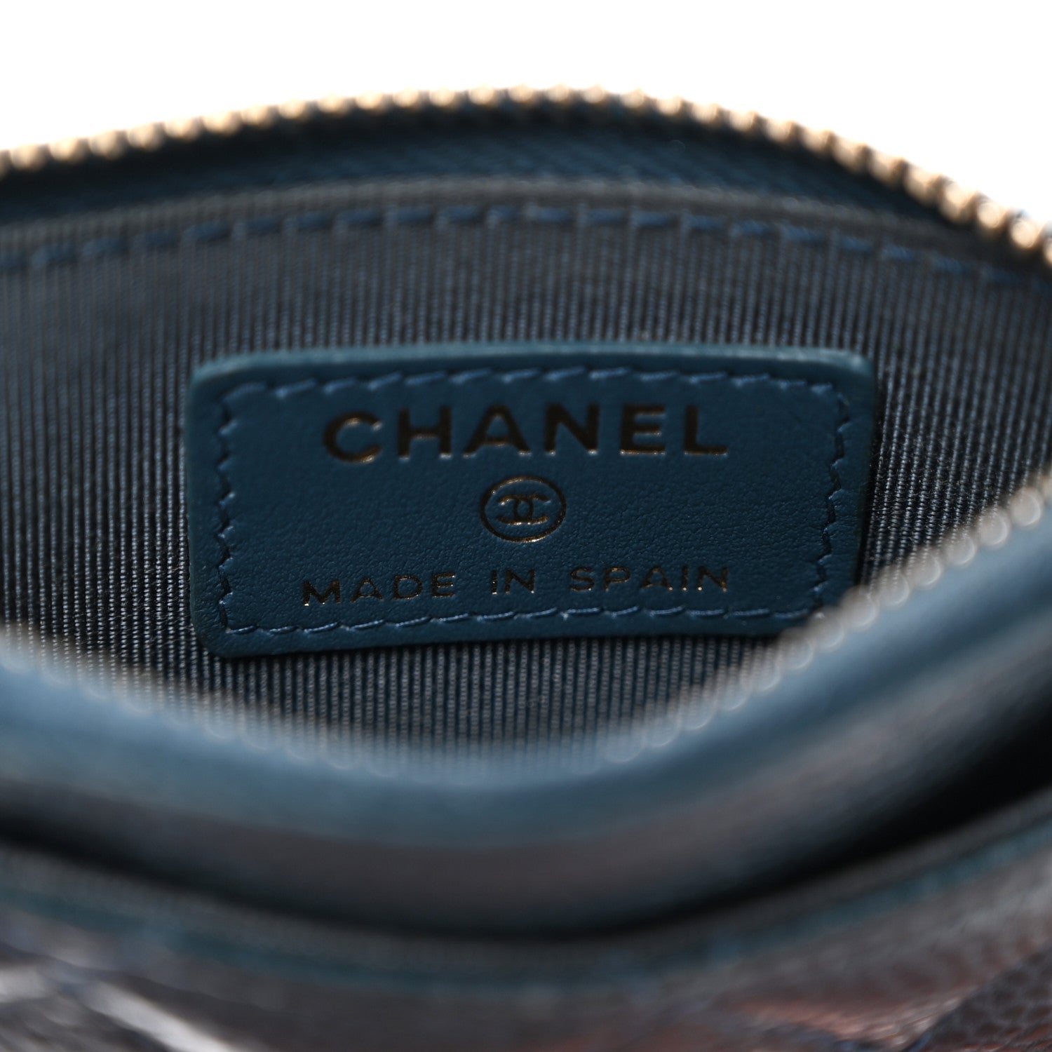 Chanel Metallic Caviar Quilted CC Zip Card Holder Dark Blue 6 of 11