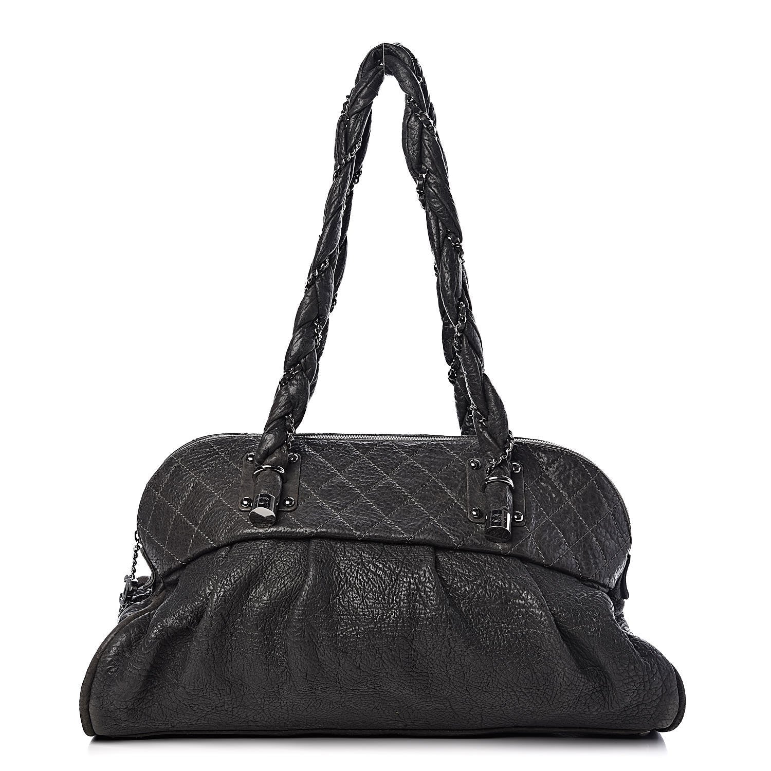 Chanel Distressed Lambskin Large Lady Braid Satchel Dark Grey 1 of 17