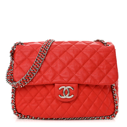 Chanel Washed Lambskin Quilted Maxi Chain Around Flap Red 1 of 15