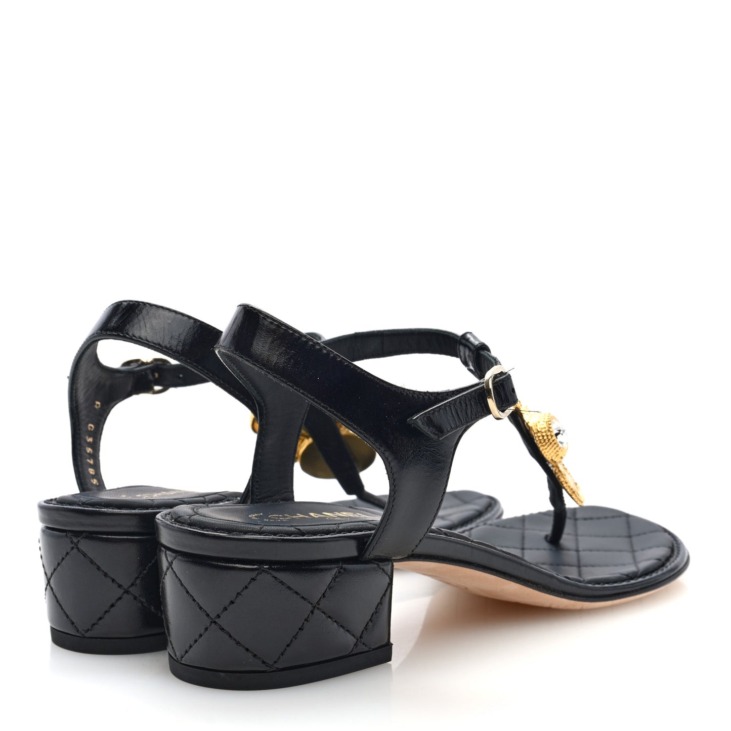Calfskin Medallion CC Thong Sandals 36.5 Black