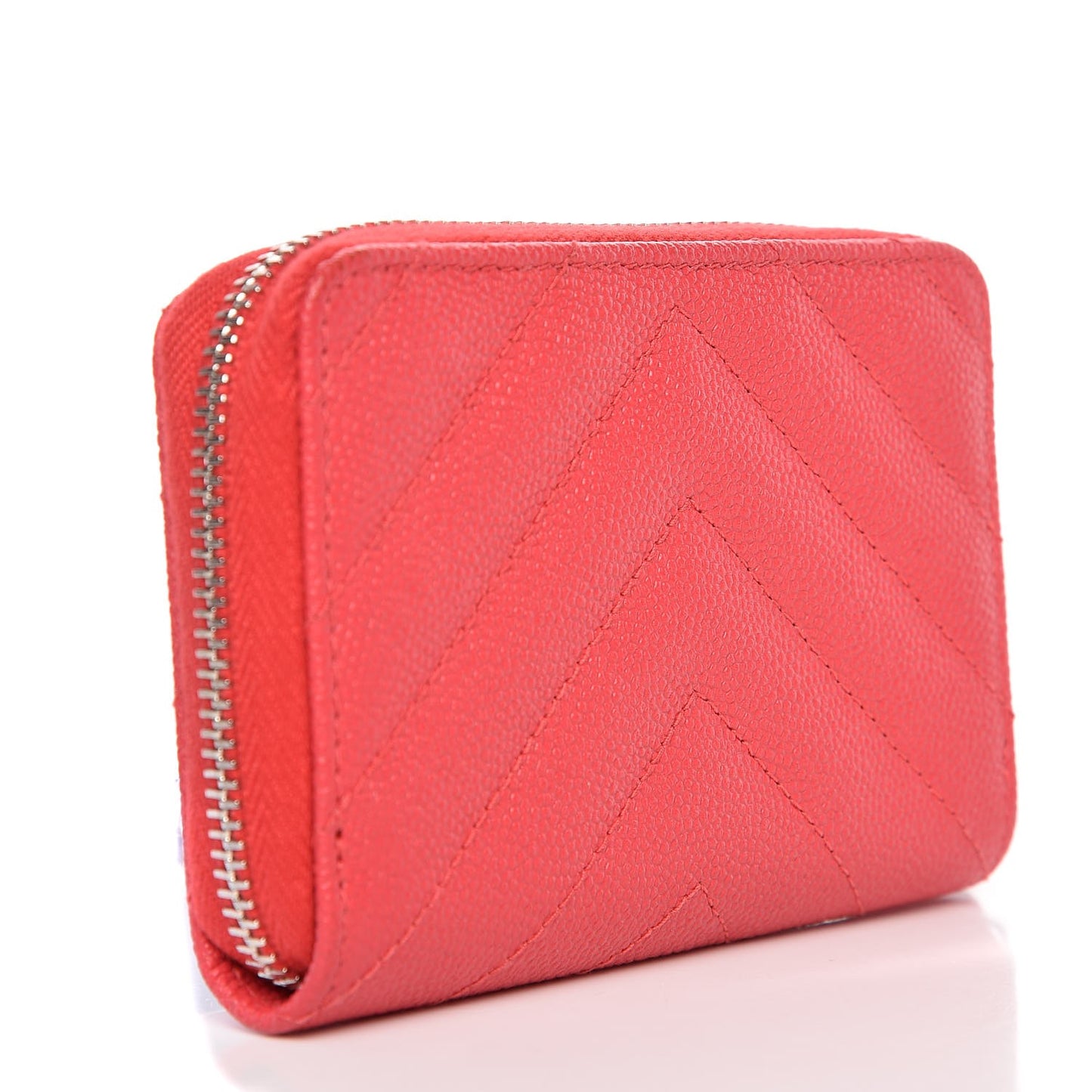 Caviar Chevron Quilted Zip Coin Purse Light Red