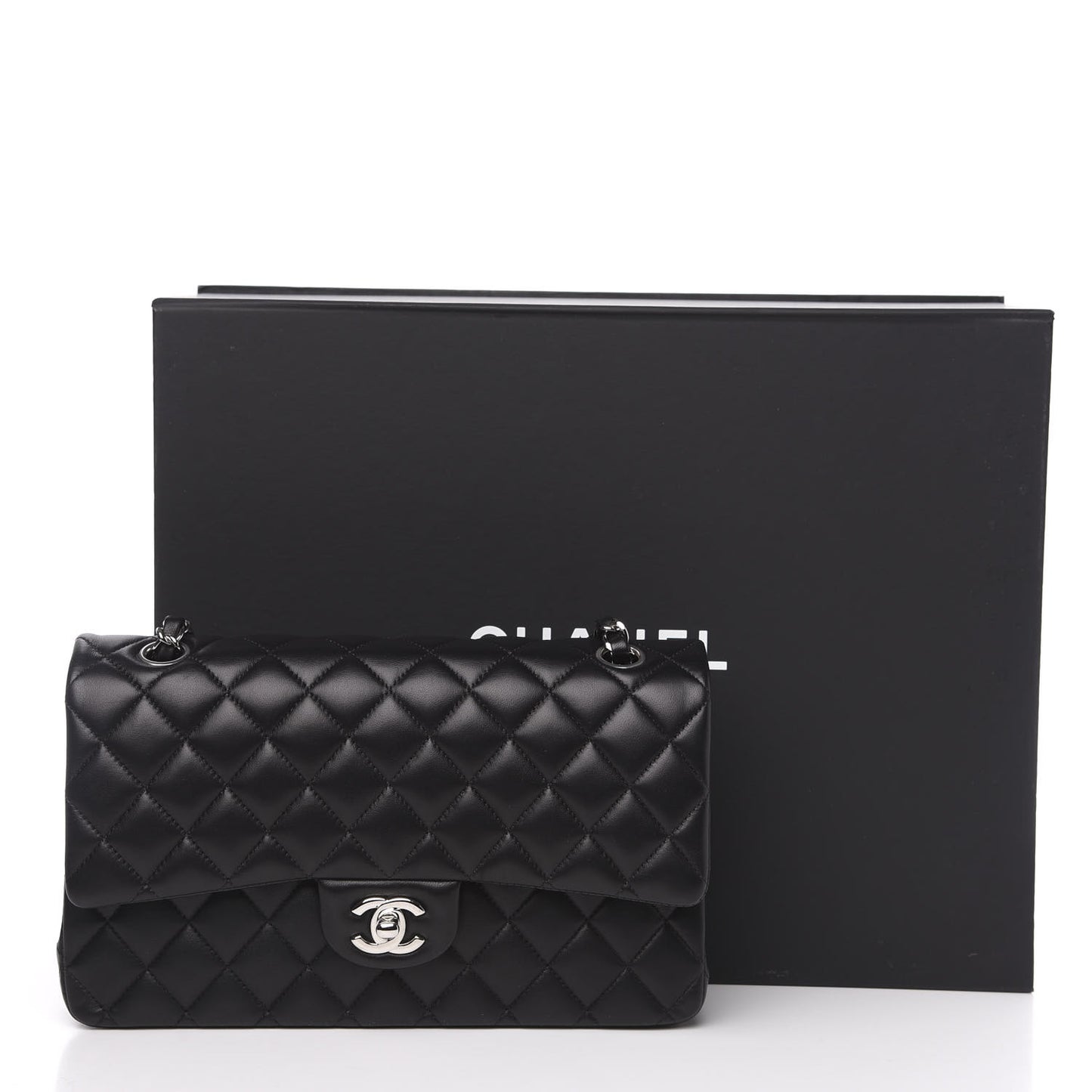 Lambskin Quilted Medium Double Flap Black