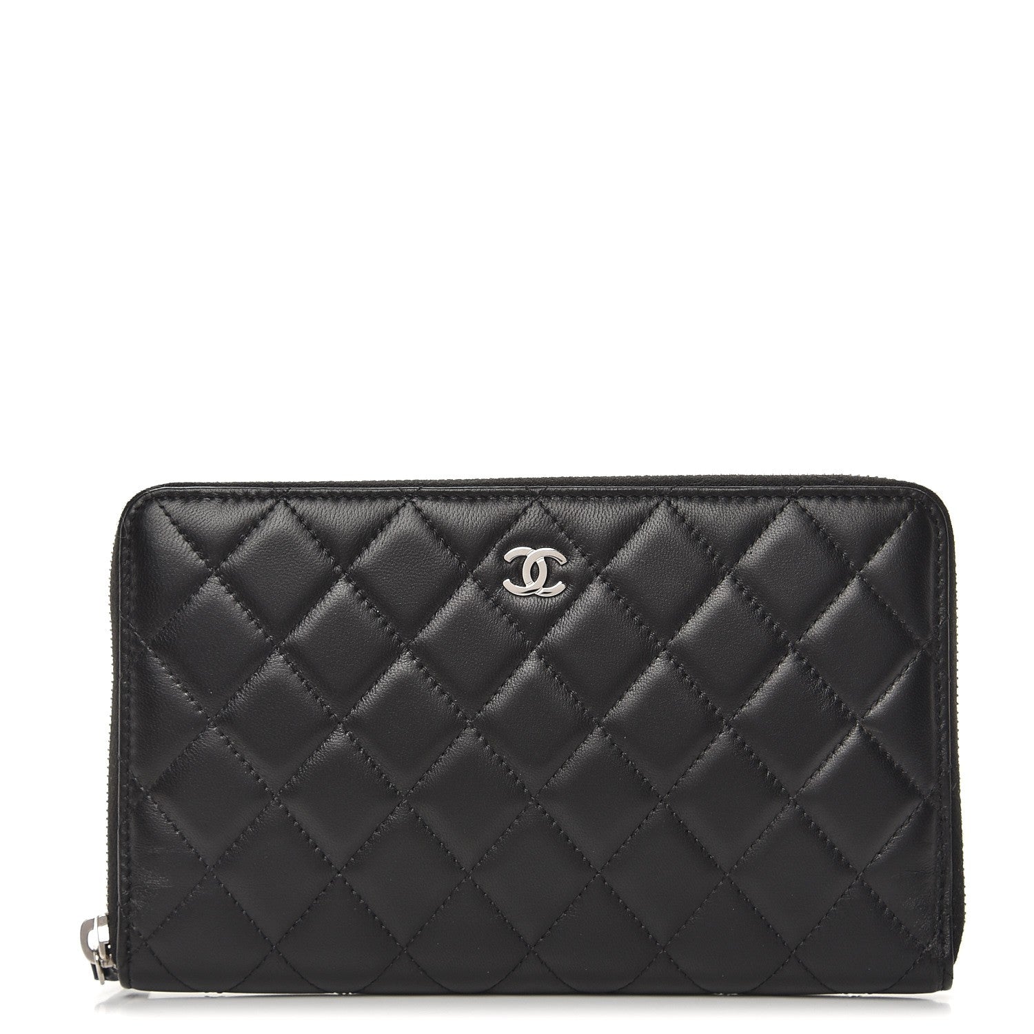 Chanel Lambskin Quilted Large Zip Around Organizer Wallet Black 1 of 10