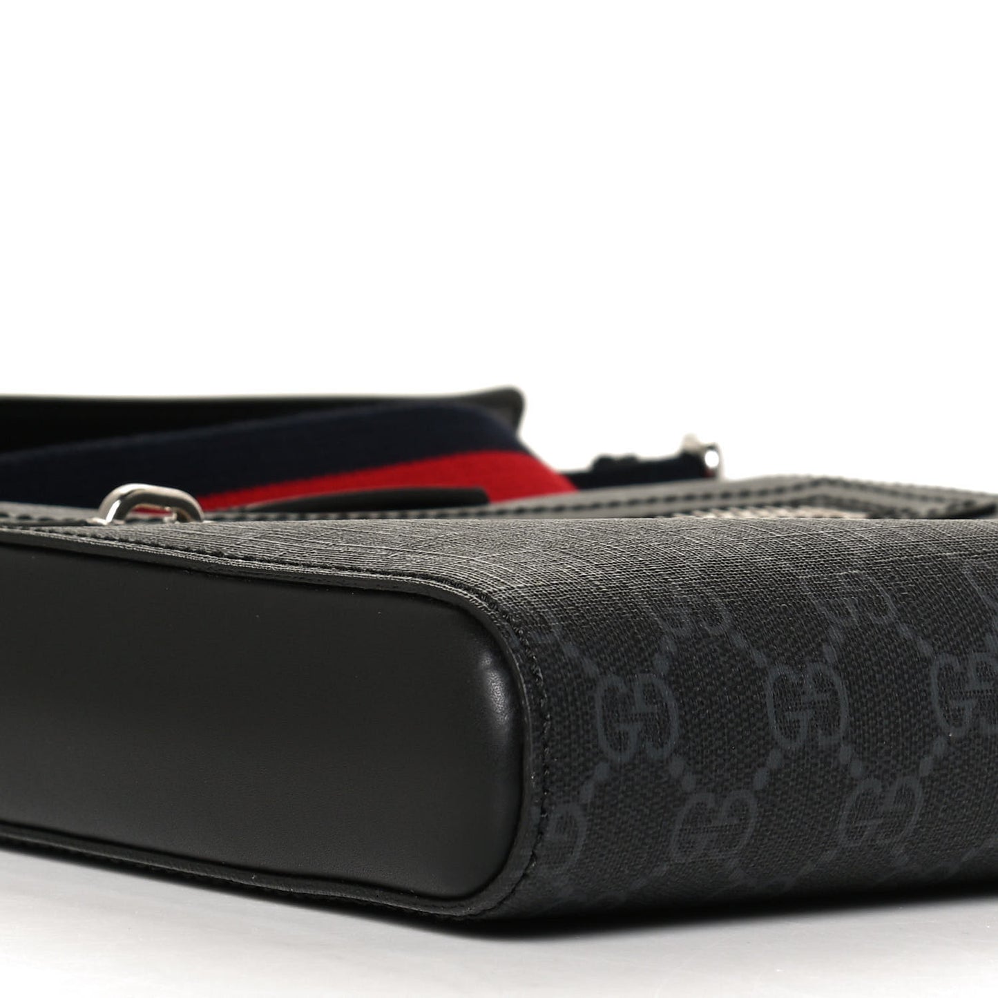 GG Supreme Monogram Web Small Flat Messenger Bag Black Grey