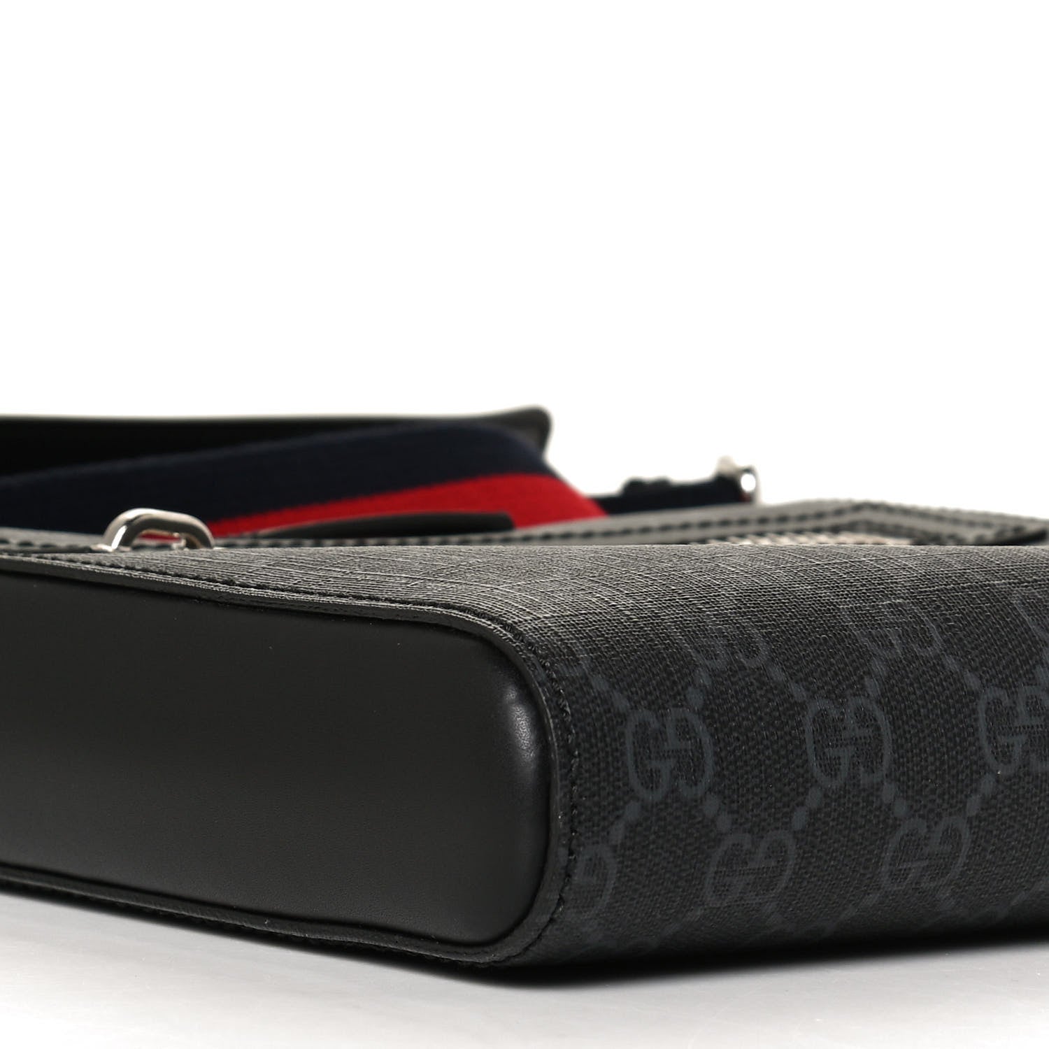 Gucci GG Supreme Monogram Web Small Flat Messenger Bag Black Grey 9 of 10