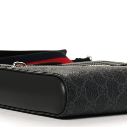 Gucci GG Supreme Monogram Web Small Flat Messenger Bag Black Grey 9 of 10