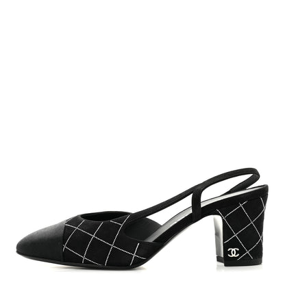 Chanel Suede Crystal Grosgrain Cap Toe CC Slingback Pumps 38 Black Silver 1 of 10
