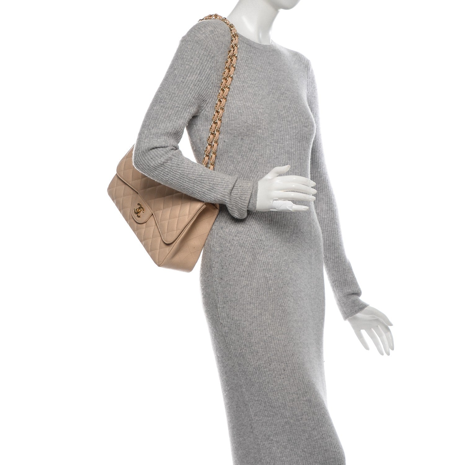 Chanel Caviar Quilted Jumbo Single Flap Beige Clair 2 of 7