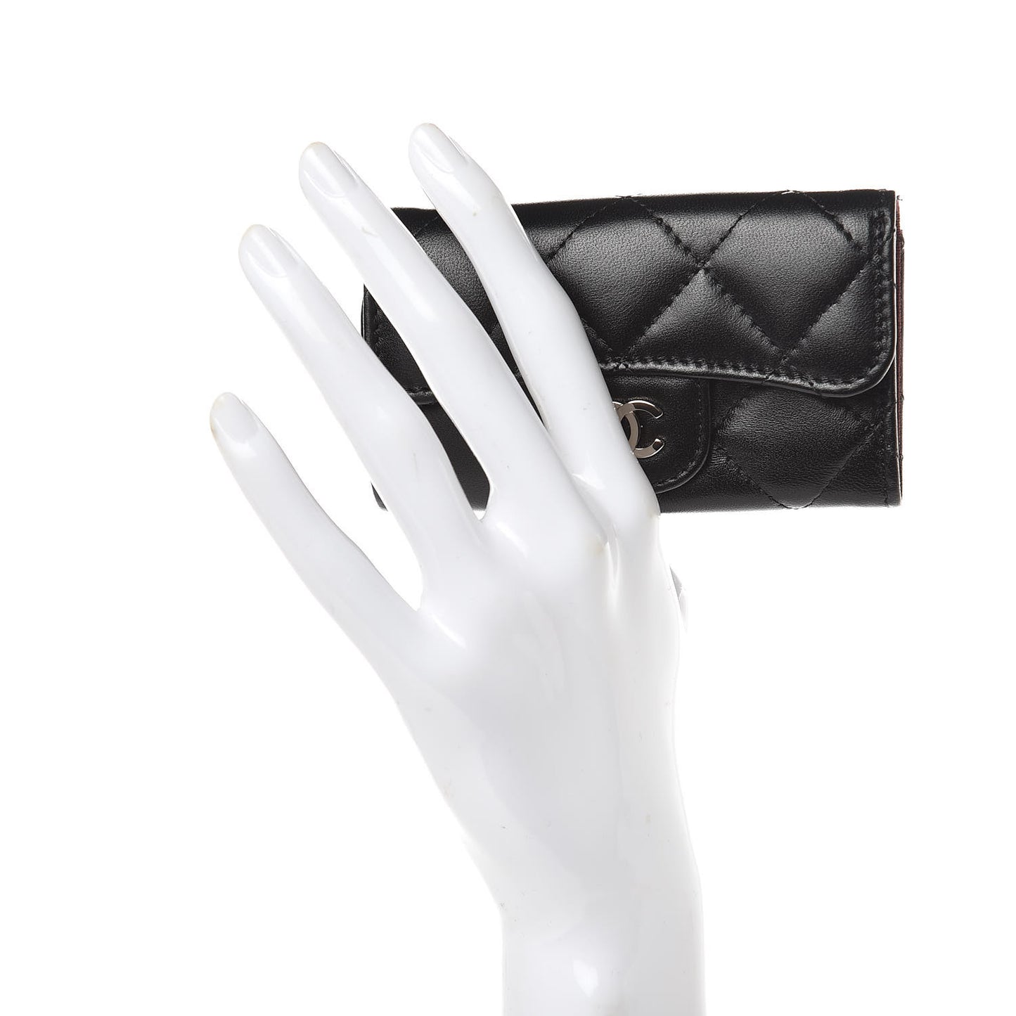 Lambskin Quilted 6 Key Holder Black