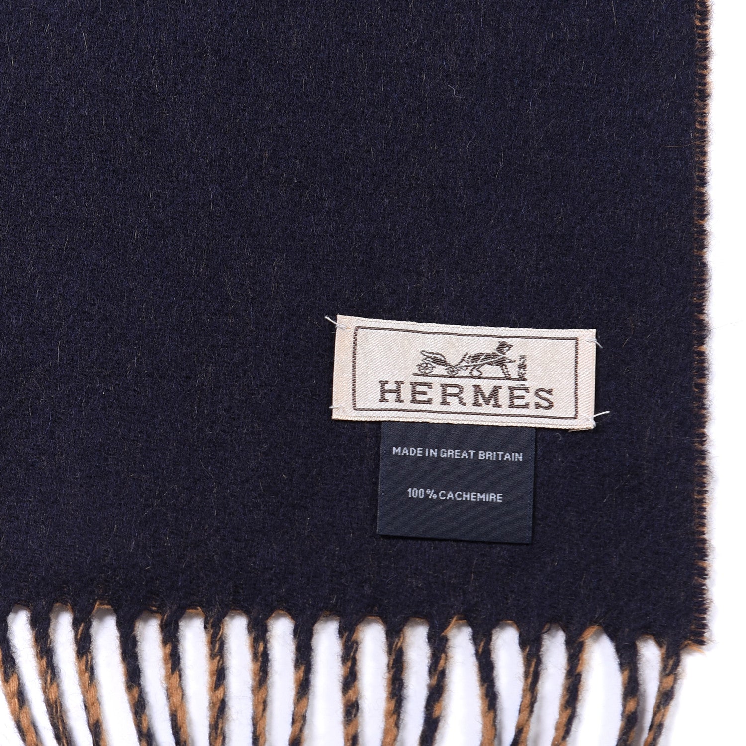 Hermes Cashmere Fringe Double Face Scarf Marine Bronze 3 of 4
