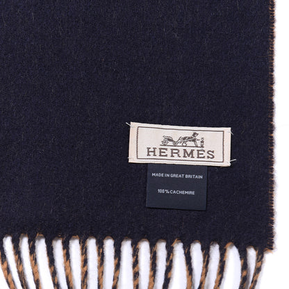 Hermes Cashmere Fringe Double Face Scarf Marine Bronze 3 of 4
