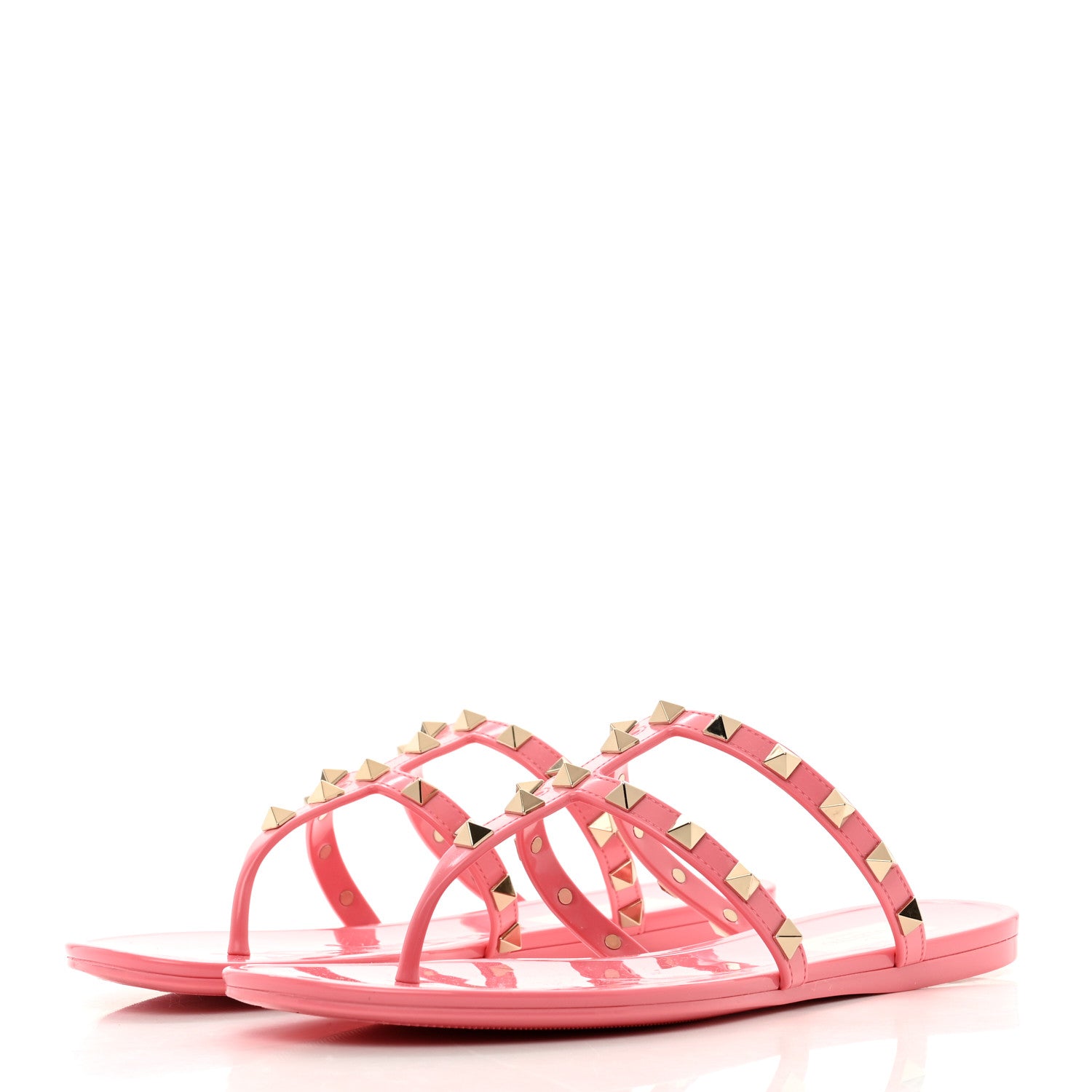 Valentino Garavani PVC Jelly Rockstud Caged Flat Thong Sandals 38 Dawn Pink 3 of 8