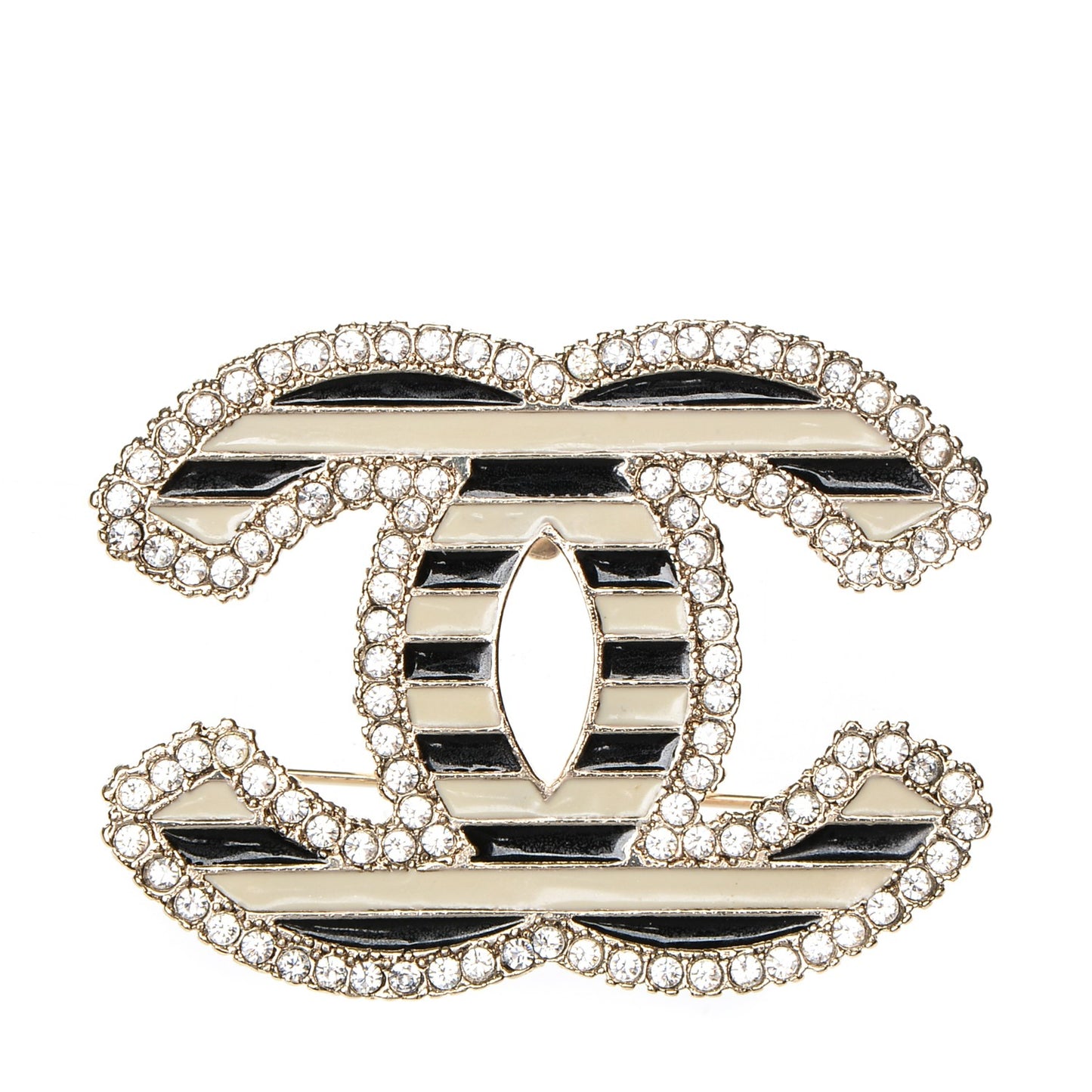 Crystal Enamel Stripe CC Brooch Black Gold