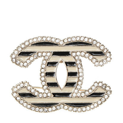 Chanel Crystal Enamel Stripe CC Brooch Black Gold 1 of 4