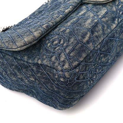 Chanel Denim Quilted Camellia Embroidered Large Flap Blue 10 of 11