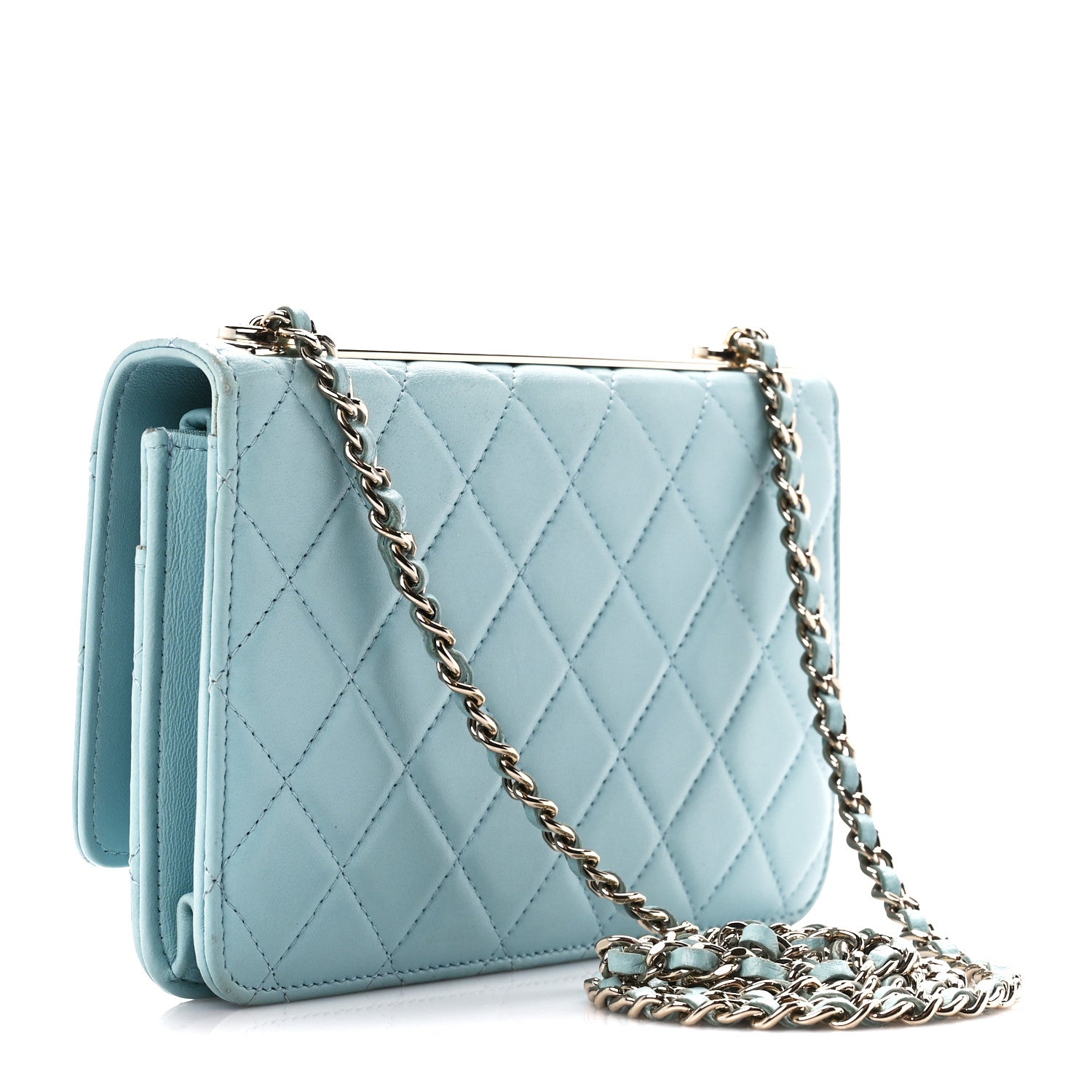 Chanel Lambskin Quilted Trendy CC Wallet On Chain WOC Light Blue 3 of 12
