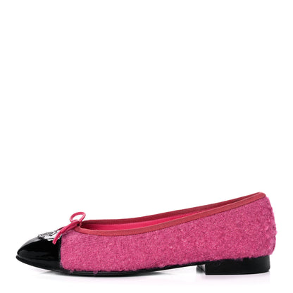 Chanel Tweed Patent Cap Toe Ballerina Flats 39 Pink Black 1 of 12