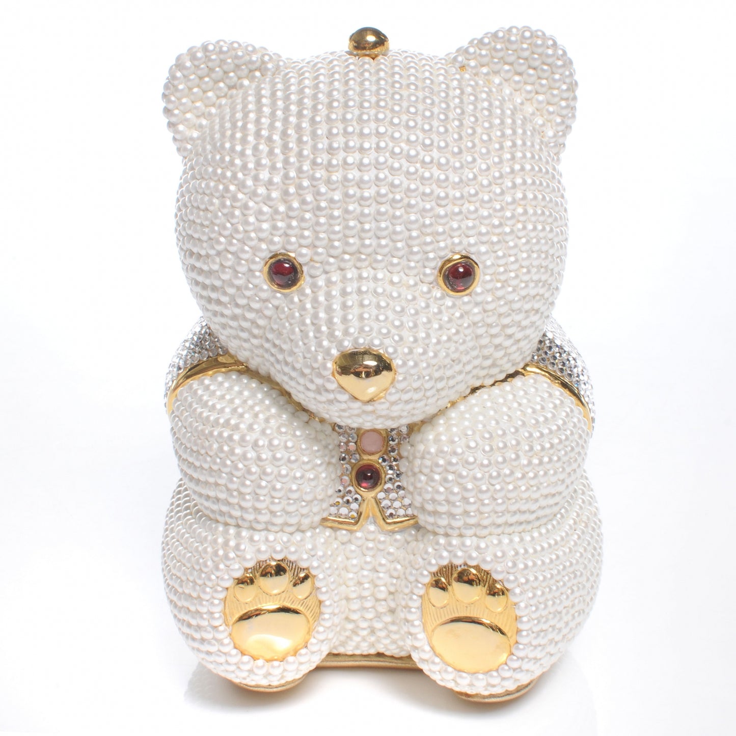 Pearl Crystal Sweetheart Bear Minaudiere Clutch White