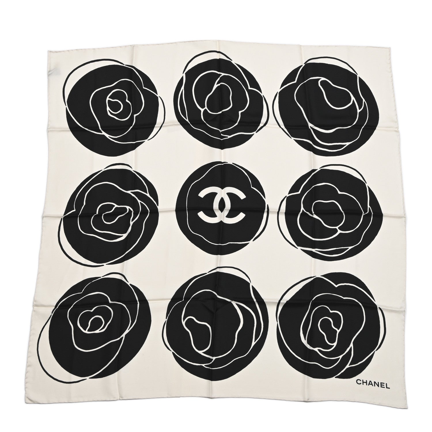 Chanel Silk CC Camellia Scarf Black White 1 of 4