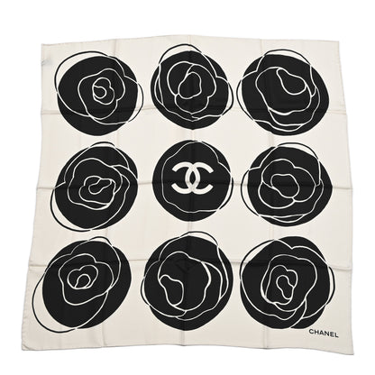 Chanel Silk CC Camellia Scarf Black White 1 of 4