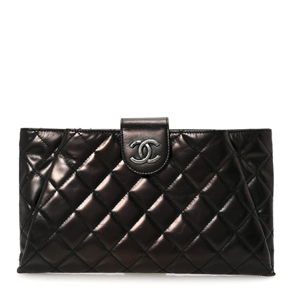 Chanel Glazed Calfskin Quilted Coco Pleats Clutch Black 1 of 8