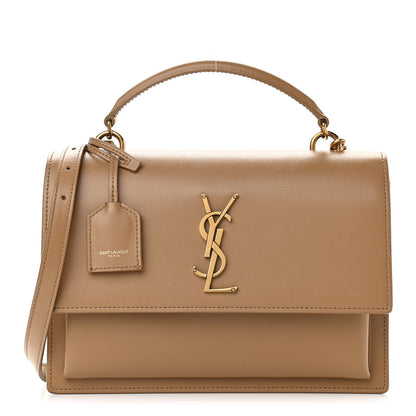 Saint Laurent Smooth Calfskin Medium Monogram Sunset Satchel Natural Tan 1 of 9