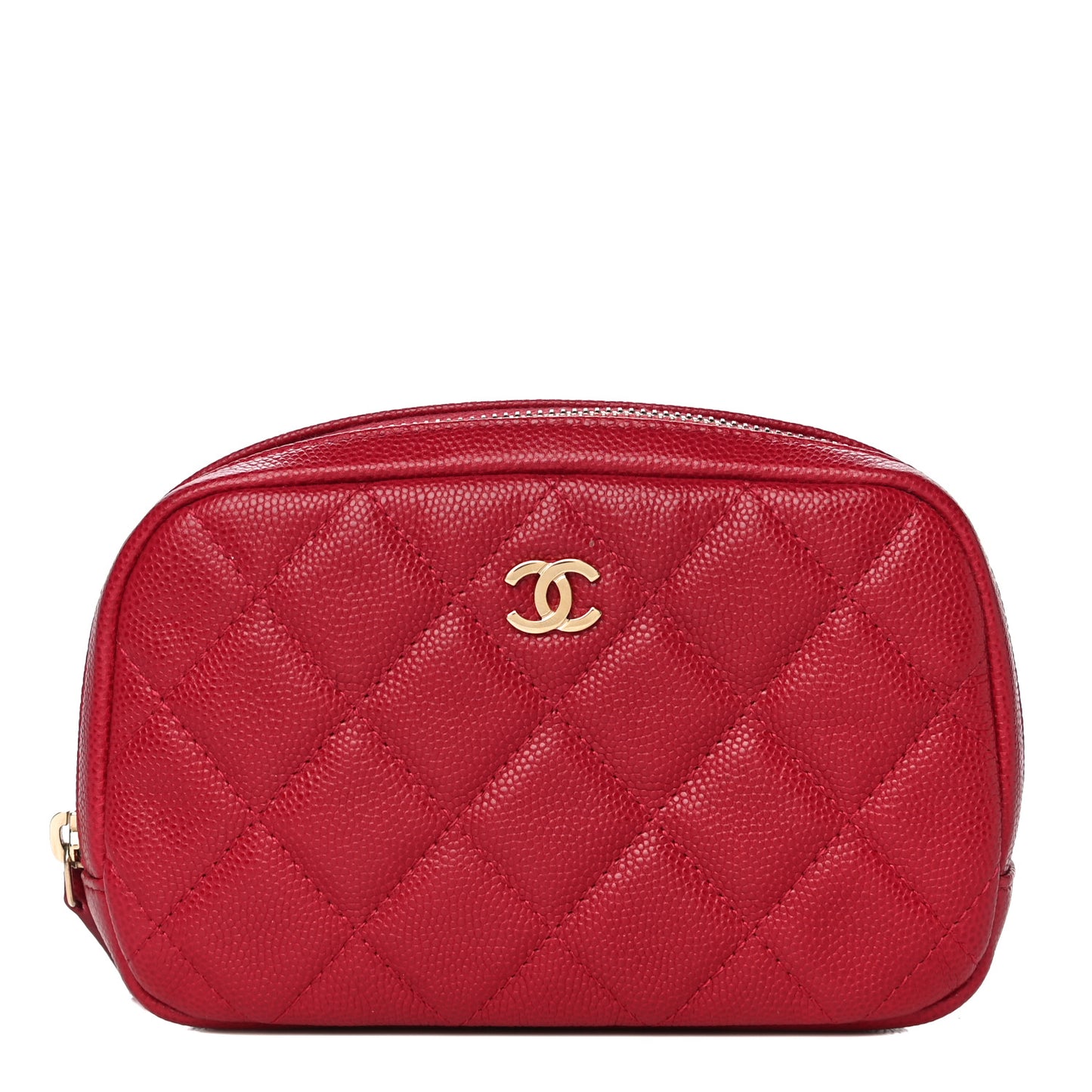Caviar Quilted Small Curvy Pouch Cosmetic Case Dark Pink