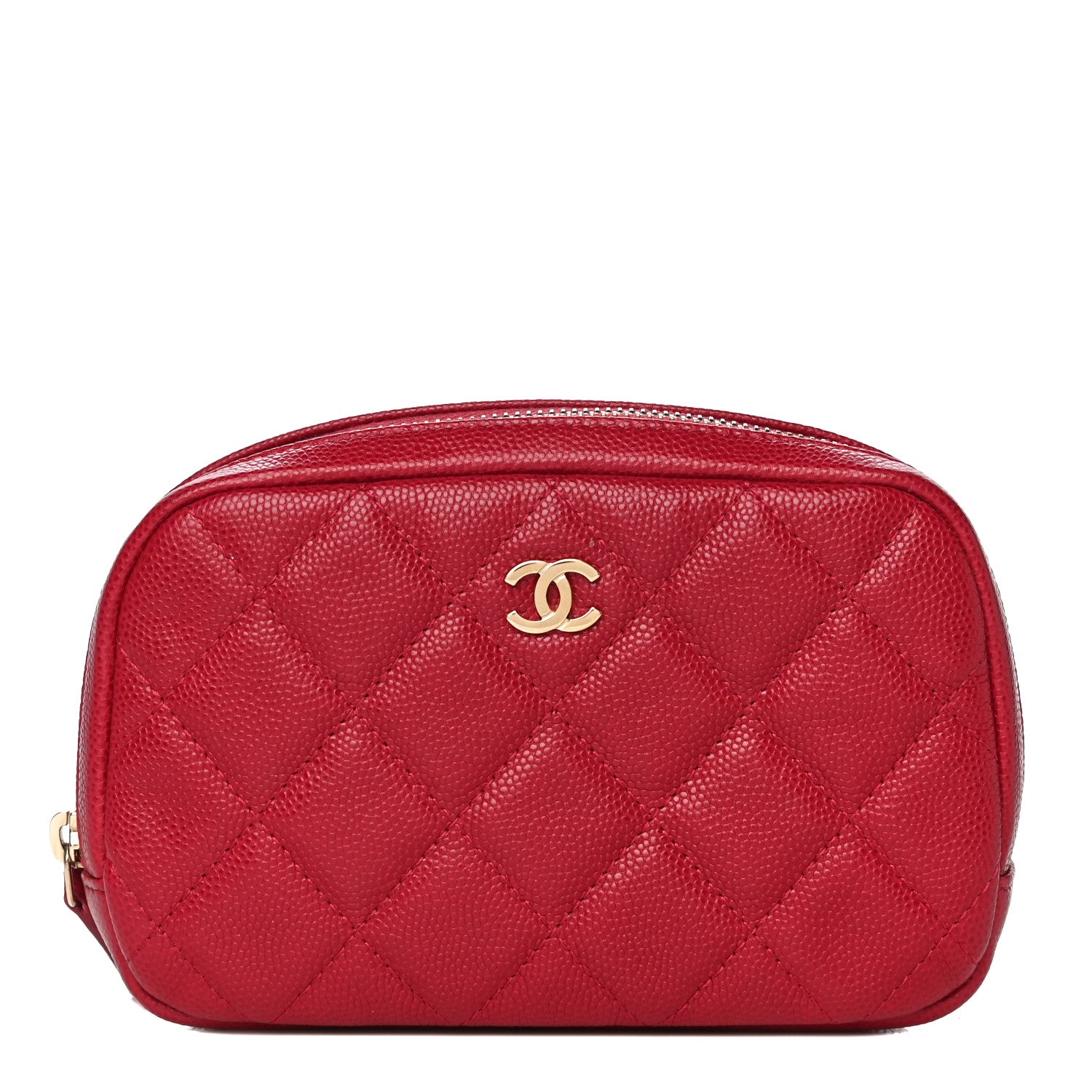 Chanel Caviar Quilted Small Curvy Pouch Cosmetic Case Dark Pink 1 of 10