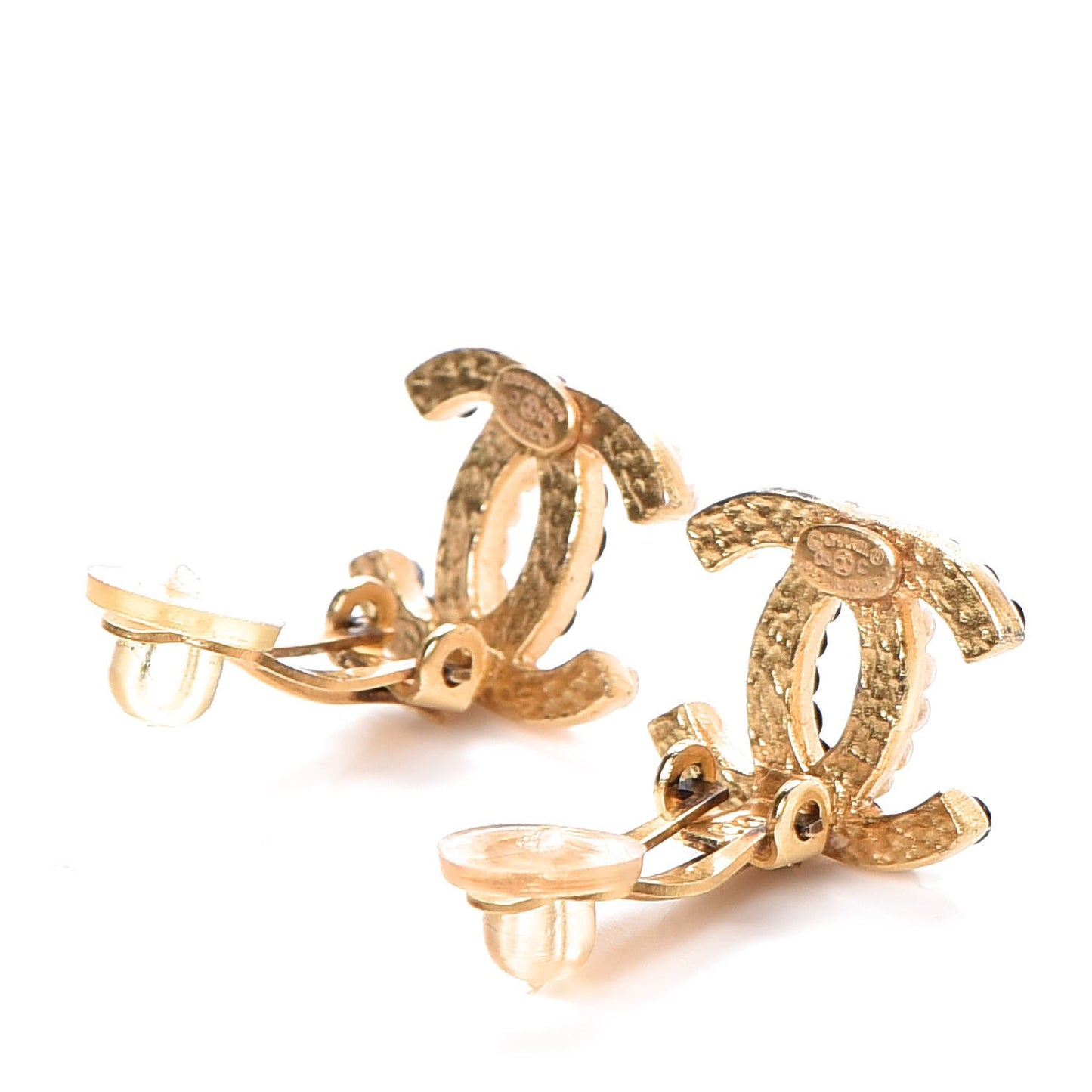 Pearl Crystal CC Clip On Earrings Gold
